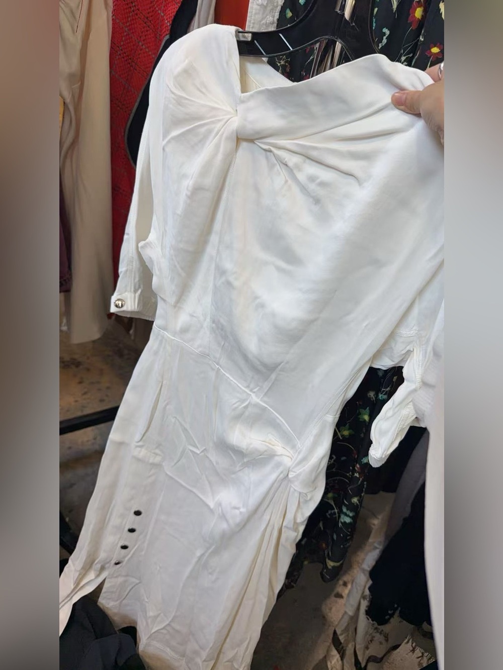 3.1 Phillip Lim Cream white Silky Midi Dress with Knot Waist and buttons - Picture 7 of 7
